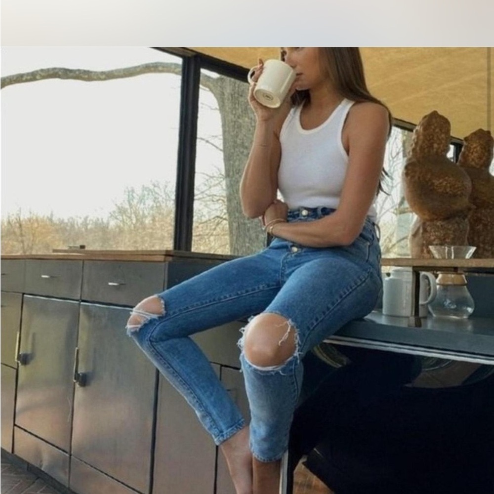 WeWoreWhat Distressed Blue Ankle Jeans